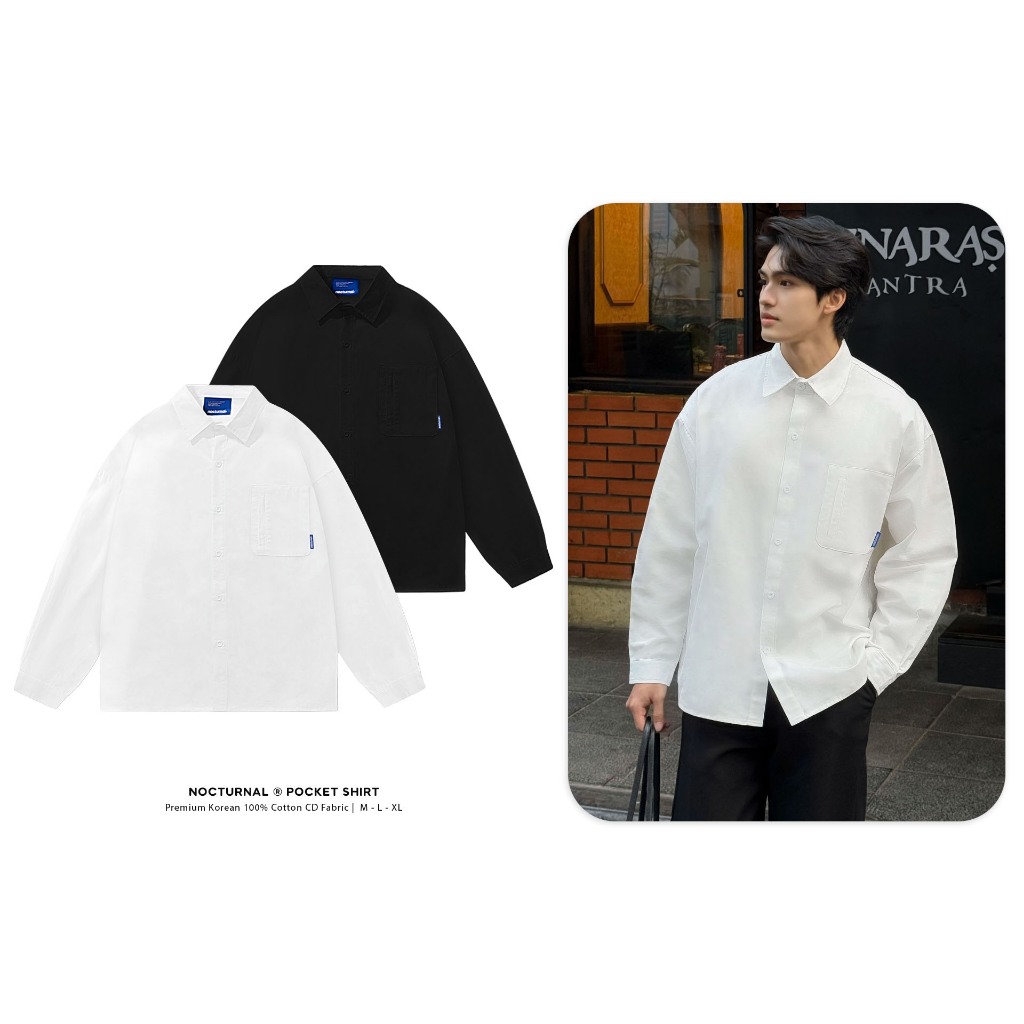 NOCTURNAL เสื้อเชิ้ตแขนยาวหลวมสําหรับผู้ชายและผู้หญิง Unisex Oversize แบรนด์ท้องถิ่น