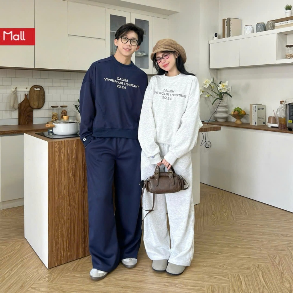 Calem VIVERE POUR L INSTANT เสื้อกันหนาวปักตัวอักษรและกางเกงขาตรงยาว unisex สําหรับผู้ชายและผู้หญิง