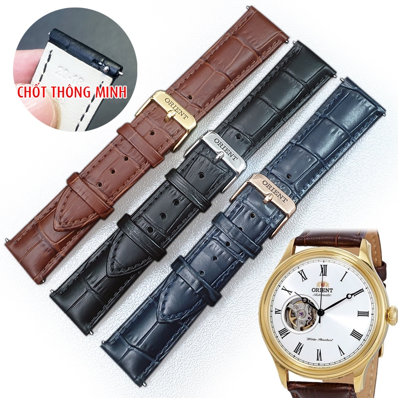 [เข็มกลัดอัจฉริยะ] สายนาฬิกาหนัง ORIENT หนังวัวนูนจระเข้หัวเข็มขัดโลโก้อื่นๆโปรด D2104