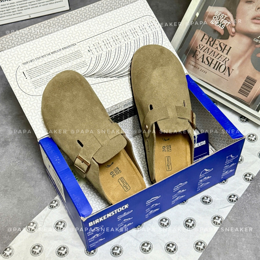 Birkenstock Boston VeganGray Taupe Desert Dust รองเท้าแตะ 1023196, รองเท้าแตะ Birkenstock Boston Veg