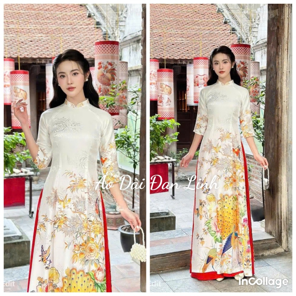 พิมพ์ 3D สีขาว Ao Dai ลายหรูหรา - Dan Linh Ao Dai