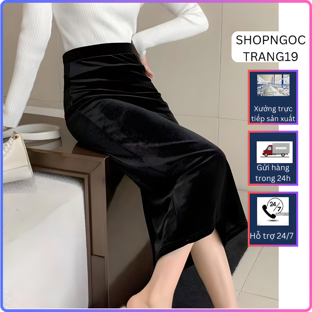 กระโปรงดินสอกํามะหยี่ 75 ซม. ยาวหยิกเอวคอนซีลเลอร์ SHOPNGOCTRANG19 CV76