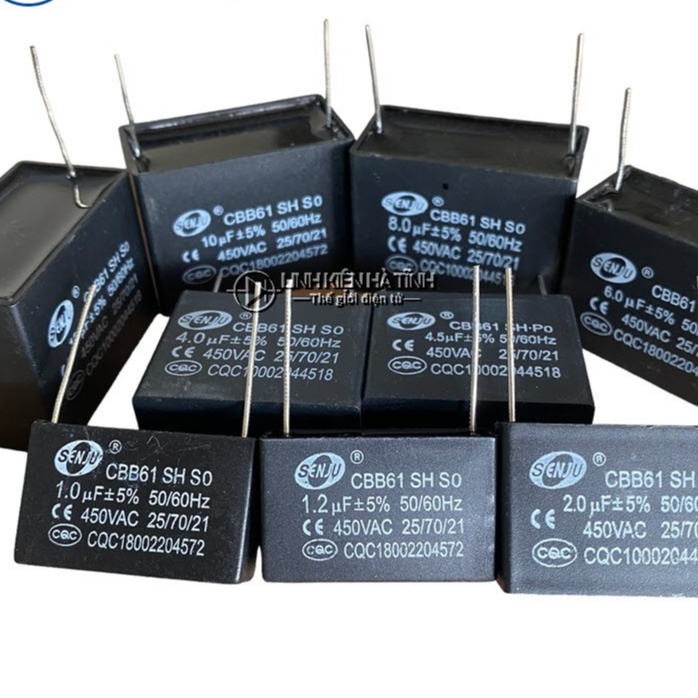 SENJU CBB61 พินพัดลมตัวเก็บประจุ 1uF 1.5uF 2uF 3uF 4uF 5uF 6uF 8uF 10uF 12uF 450VAC ตัวเก็บประจุ cbb