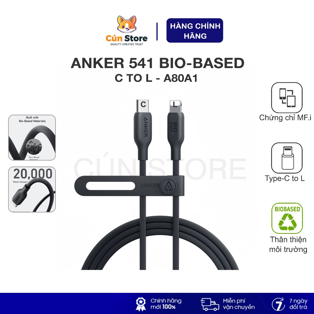 สายชาร์จ Anker 541 Bio-Based C To L - A80A1 สายชาร์จเร็วสําหรับ IP14Pro | 12 เดือน