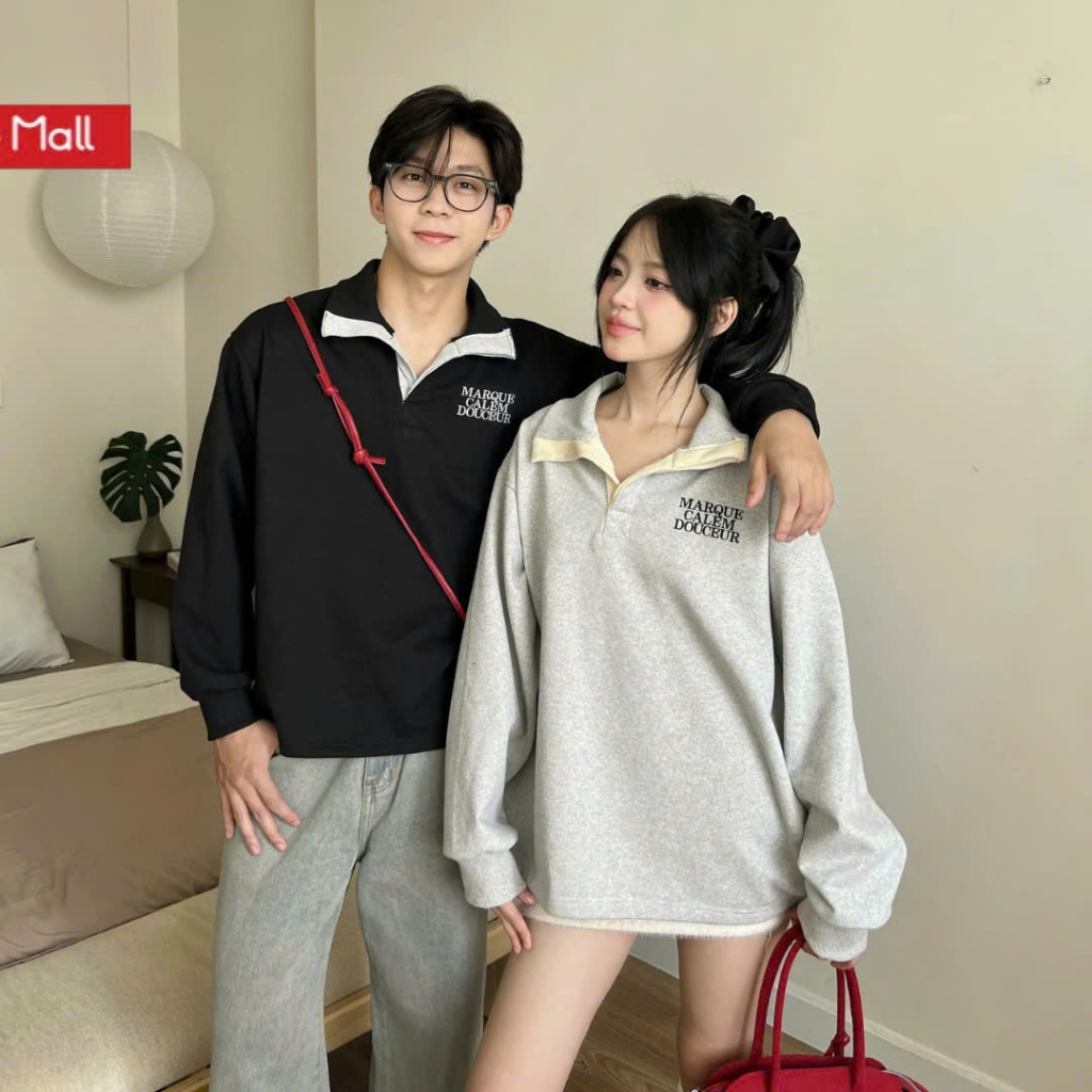 Calem.club Slit-Slit Polo เสื้อกันหนาวปักคอผ้าสักหลาดขาปู แบบ unisex สําหรับผู้ชายและผู้หญิง - Xmas