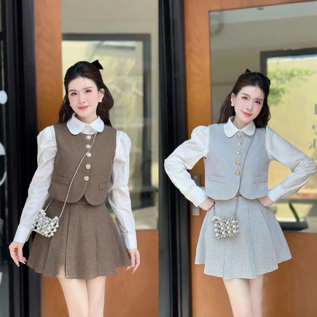 Bigsize Set 50-90KG - 3 Loose Items ผ้าทวีดน่ารัก ทรงแฮ็ก คอนซีลเลอร์ - S67 - U Xinh Store (ชุดราตรี