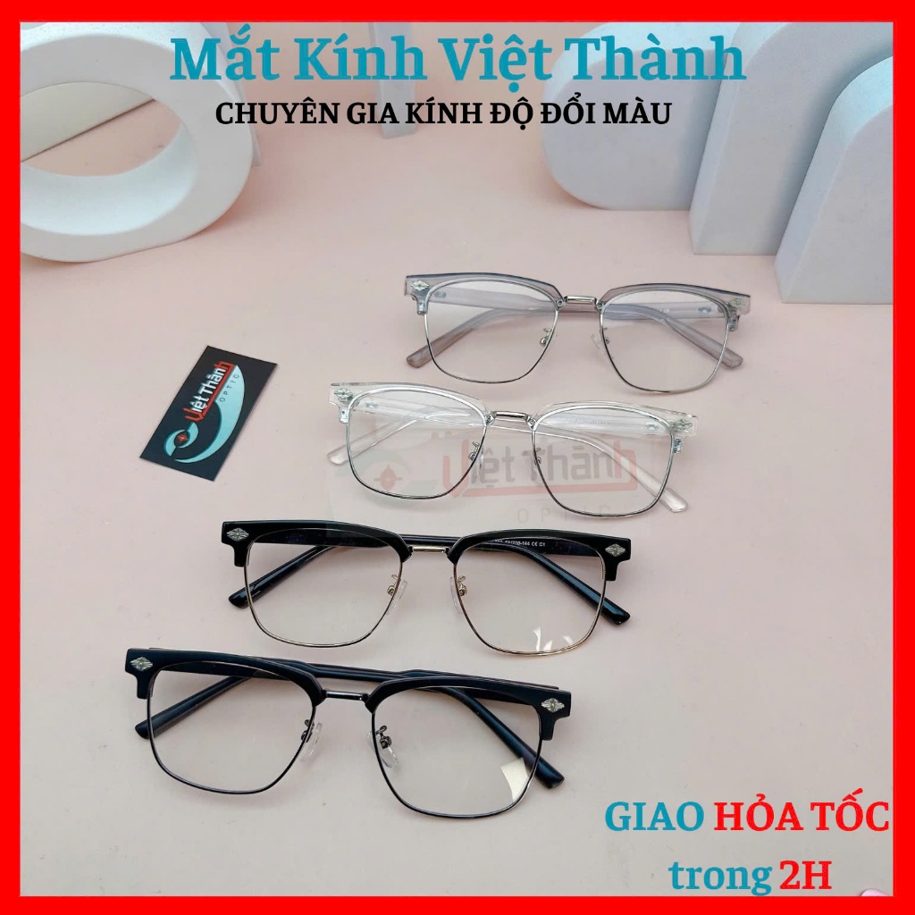 กรอบแว่นสายตาใกล้ครึ่งขอบสี่เหลี่ยมกลาง Unisex รับสายตาสั้นอัพออนขอแว่นตา Viet Thanh NV7
