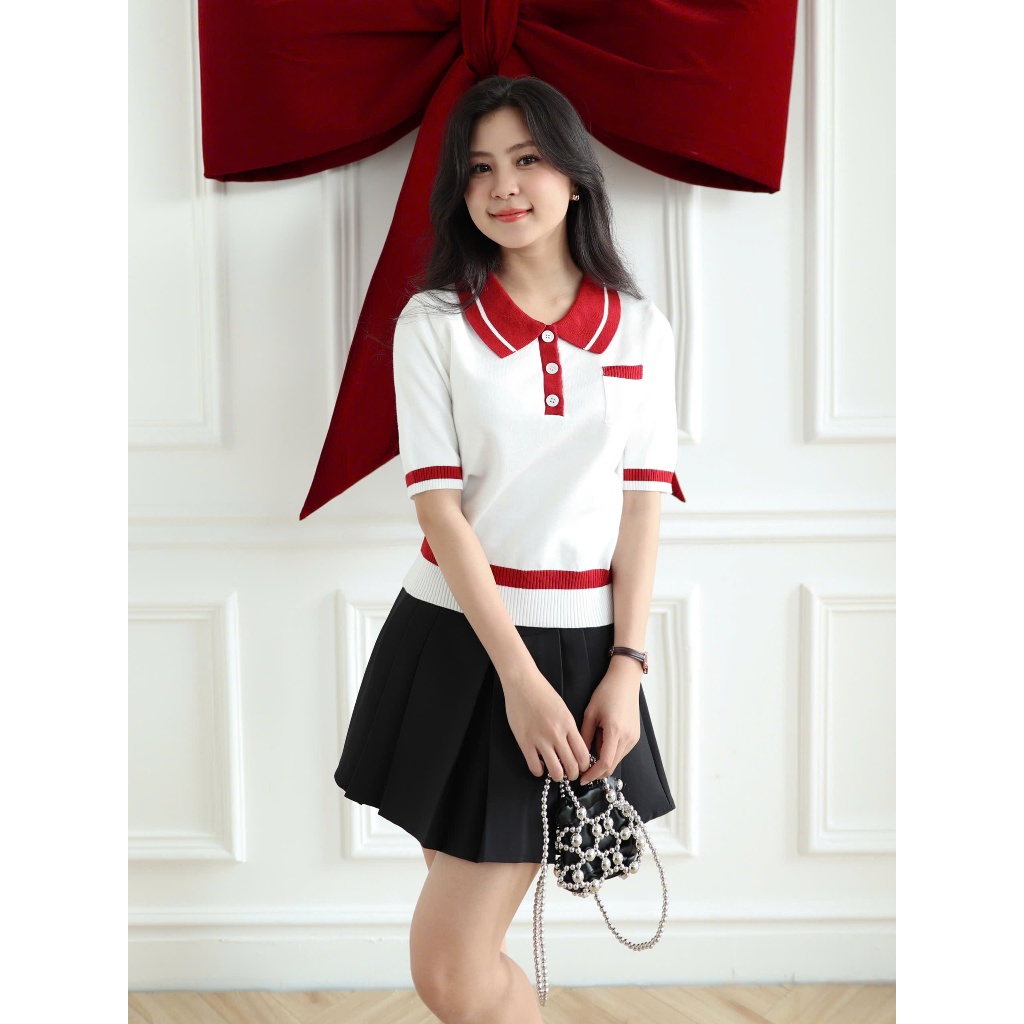 LIN CLOSET [AT919] เสื้อสเวตเตอร์ผ้าถักโปโลสไตล์เกาหลีมีกระเป๋า - DECEMBER COLLECTION