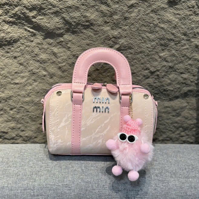 ใหม่ MINMIN กระเป๋าถือผู้หญิงทรงเปล่า Sz 20 หนังกํามะหยี่เรียบพร้อมตะขอหมีฟรี - DK22