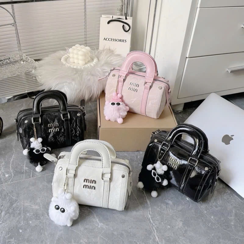 ใหม่ MINMIN กระเป๋าถือผู้หญิงทรงเปล่า Sz 20 หนังกํามะหยี่เรียบพร้อมตะขอหมีฟรี - DK22