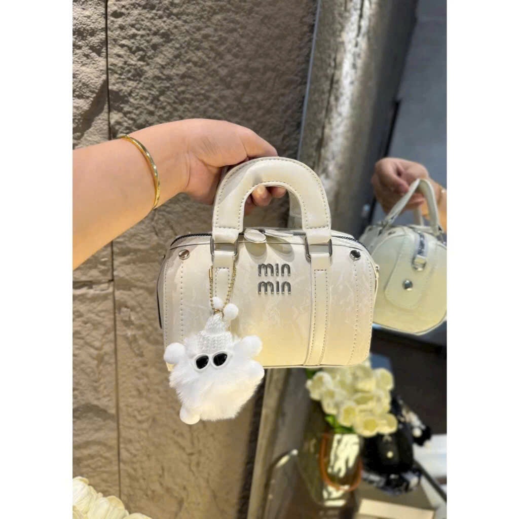 ใหม่ MINMIN กระเป๋าถือผู้หญิงทรงเปล่า Sz 20 หนังกํามะหยี่เรียบพร้อมตะขอหมีฟรี - DK22