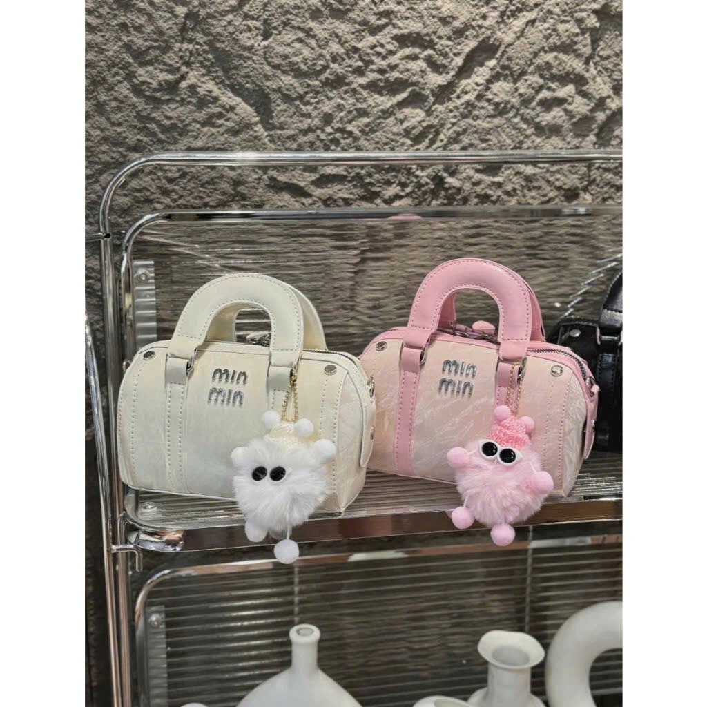 ใหม่ MINMIN กระเป๋าถือผู้หญิงทรงเปล่า Sz 20 หนังกํามะหยี่เรียบพร้อมตะขอหมีฟรี - DK22