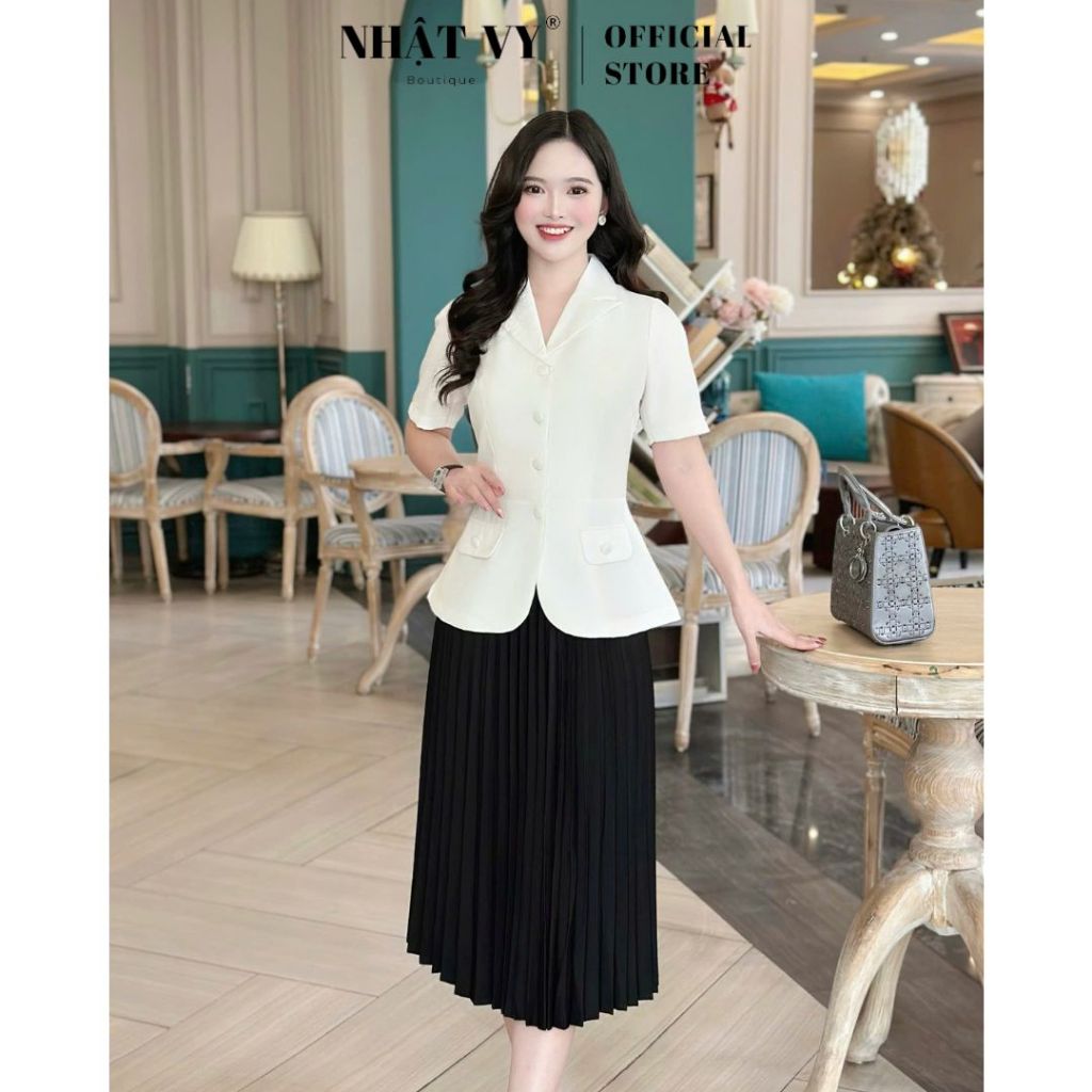 Nhat Vy peplum เสื้อเชิ้ตคอปกเสื้อกั๊กติดกระดุม 4 สี เหมาะสําหรับสํานักงานและปาร์ตี้ เรียบง่าย หรูหร