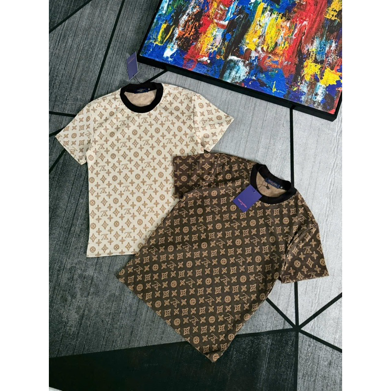 เสื้อยืดผู้ชายคุณภาพสูง KNITTED WITH LV FULL PATTERN