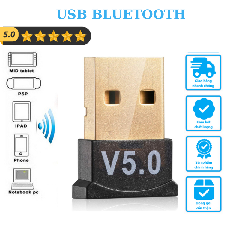 Arigato USB Bluetooth 5.0 ตัวรับสัญญาณสําหรับพีซีคอมพิวเตอร์ Win 10 8 7