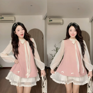 Váy babydoll dáng suông dài tay Dilyshop thiết kế tay bồng tiểu chất kaki hàn mềm mịn - V98