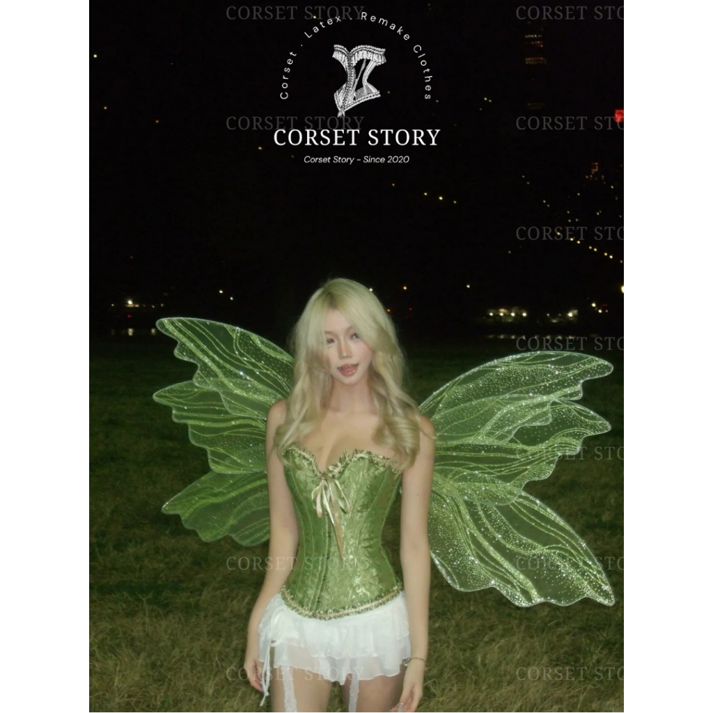 CORSET STORY - ชุดคอสเพลย์ Tinkerbell พร้อมปีกนางฟ้าแวววาวสําหรับถ่ายภาพระยิบระยับ
