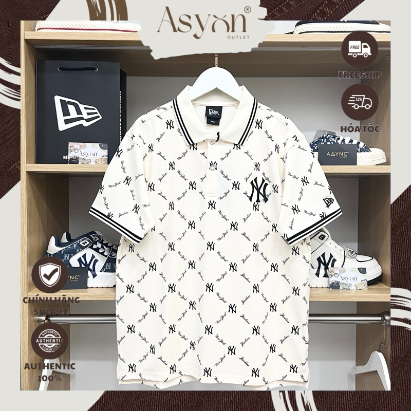 (ออธ) New Era x MLB NY Monogram New York Yankees เสื้อโปโลสีครีมคอปกสีดํา | รหัส: 13533545 - ร้าน As
