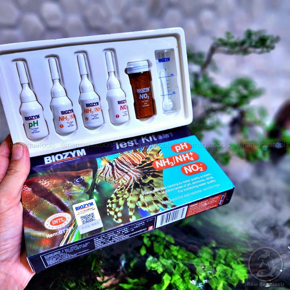 BIOZYM - ชุดทดสอบ 3 in 1 | ชุดทดสอบตัวบ่งชี้ 3 ชุด (pH, NH3/NH4, NO2) สําหรับพิพิธภัณฑ์สัตว์น้ําน้ํา