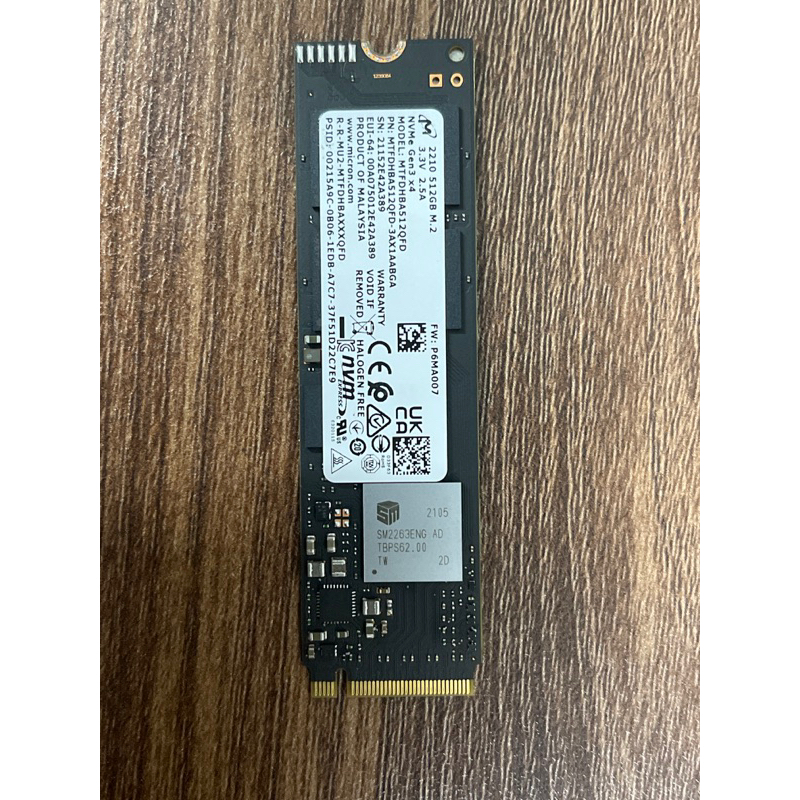 Micron SSD 512GB 2210 NVMe PCIe Gen3 x4 Solid State Drive