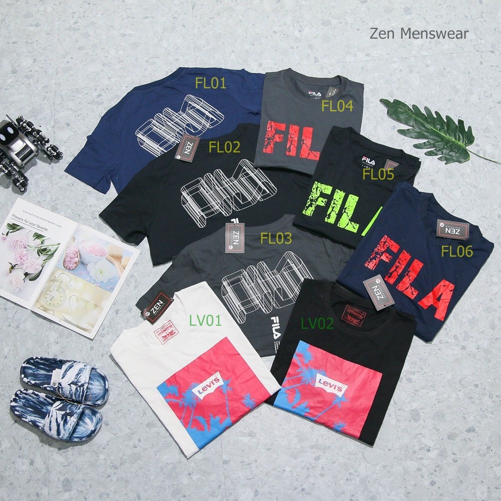 เสื้อยืดผู้ชายที่ยอดเยี่ยมพิมพ์ลายโลโก้ Fi.la และ LV