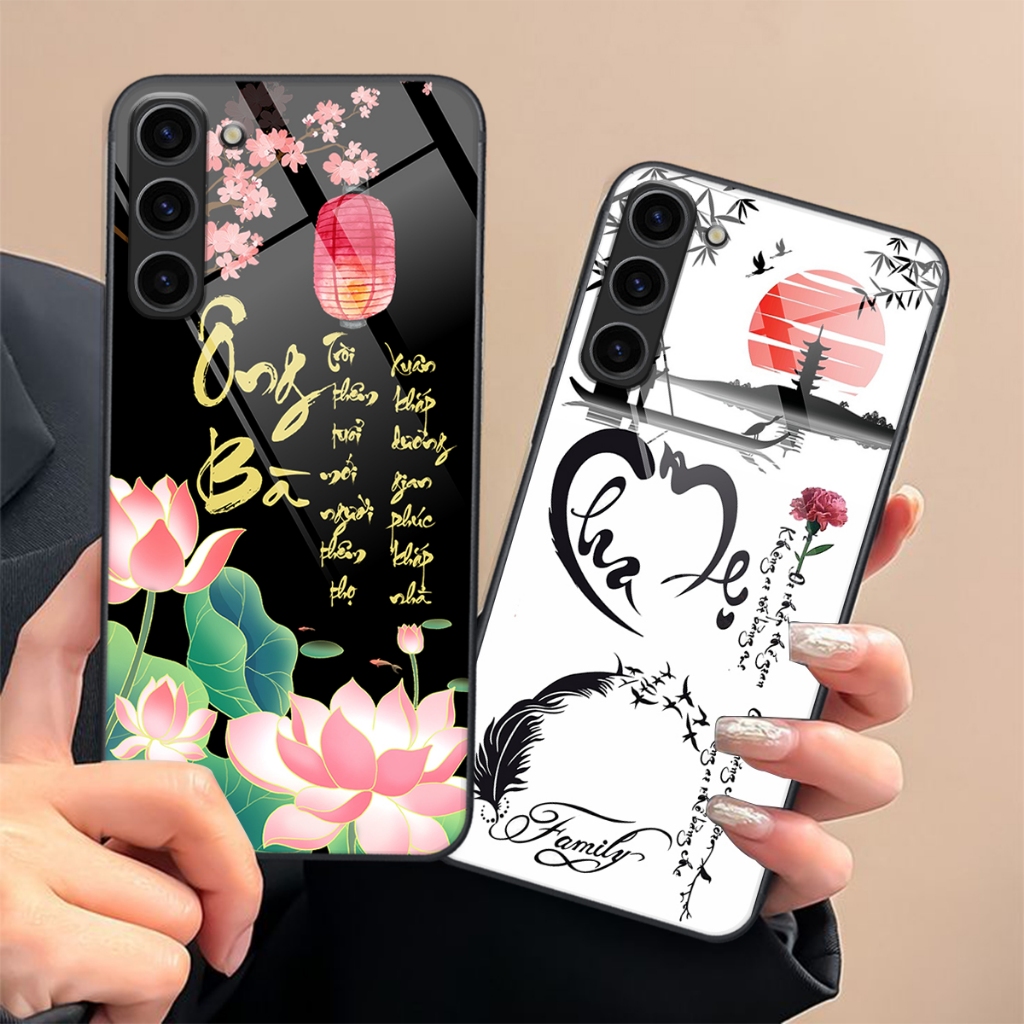 GLASS case สําหรับ Samsung S24/ S24+/S24 PLUS/SS S24 ULTRA/ S24 FE พิมพ์ด้วยการประดิษฐ์ตัวอักษร LOC 