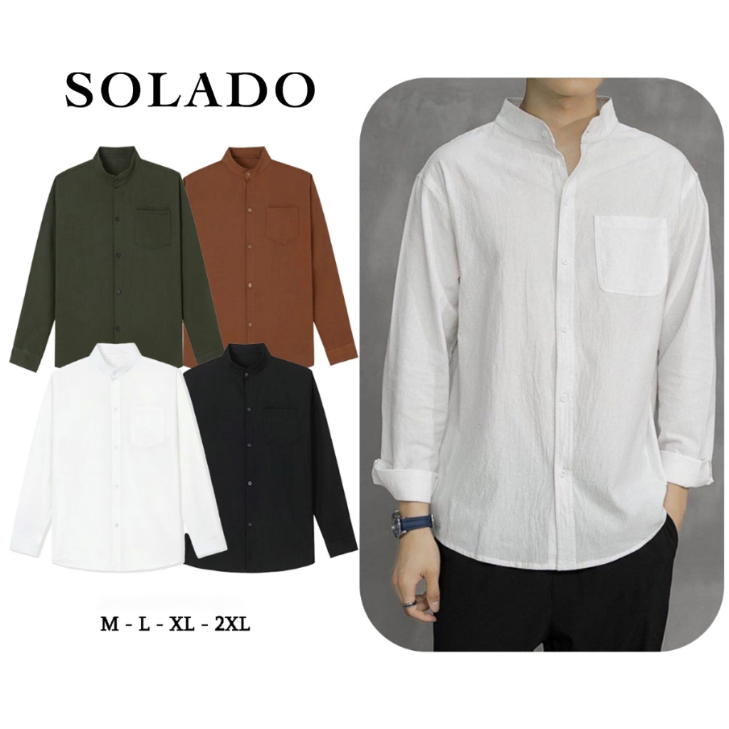 เสื้อเชิ้ตผู้ชายคอจีน เสื้อเชิ้ตทรงตรงแขนยาวเกาหลี ผ้านุ่มเท่ SOLADO SM-DUI-COTAU