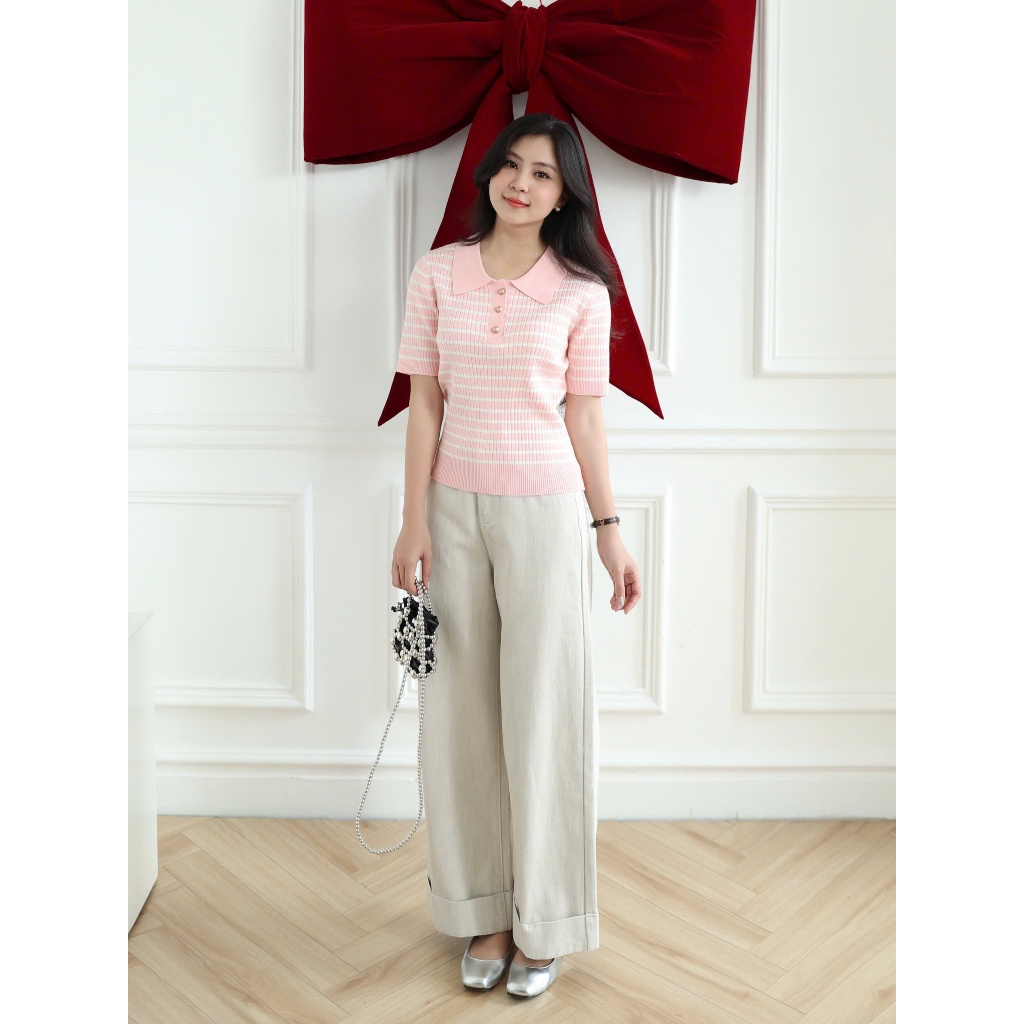 LIN CLOSET [QDL191] กางเกงยีนส์ขาตรงสีครีมพับ 9 นิ้ว สไตล์เกาหลี - OCTOBER COLLECTION