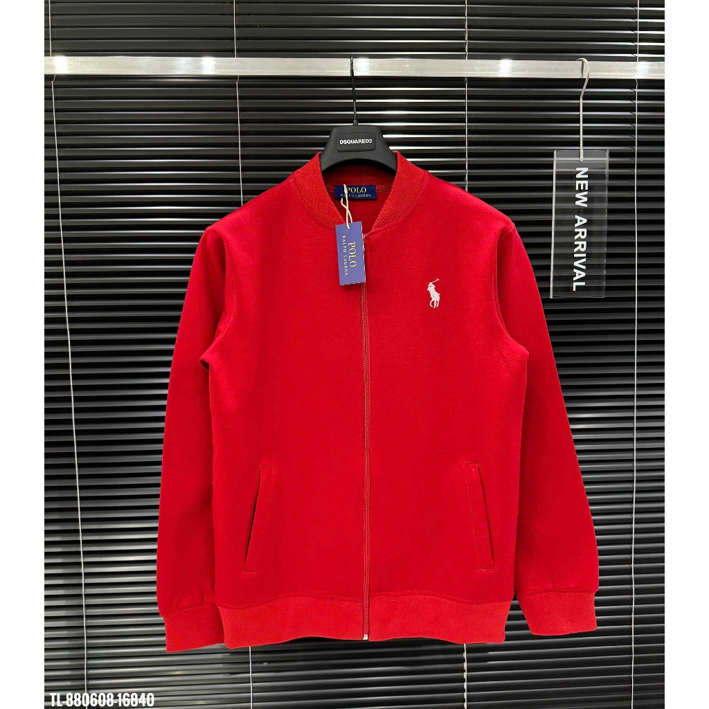 เสื้อแจ็คเก็ต Bomber สีแดง Ralph lauren พร้อมโลโก้ม้าปักใหม่