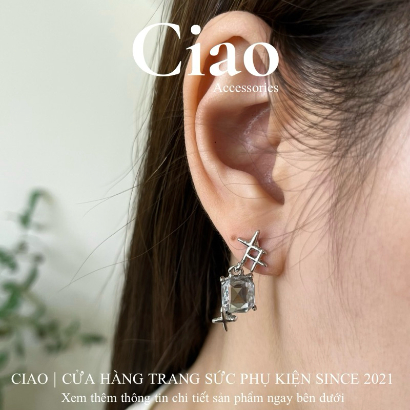 S925 ต่างหู/ต่างหูชุบเงินดีไซน์หินสไตล์ Elmer Ciao