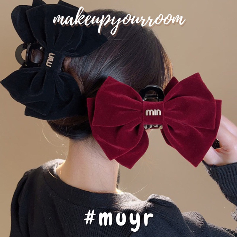 [มีจําหน่าย] Kcc Luxury - กิ๊บติดผมกํามะหยี่โบว์สีแดงขนาดใหญ่หรูหรา makeupyourroom - kcc.min