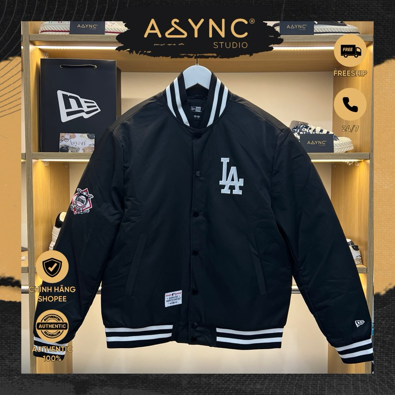 (ออธ) New Era x MLB LA Dodgers Basic Bomber Jacket Logo ปักผ้าฝ้ายสีดําซับร่มชูชีพ CODE: 14179154 | 