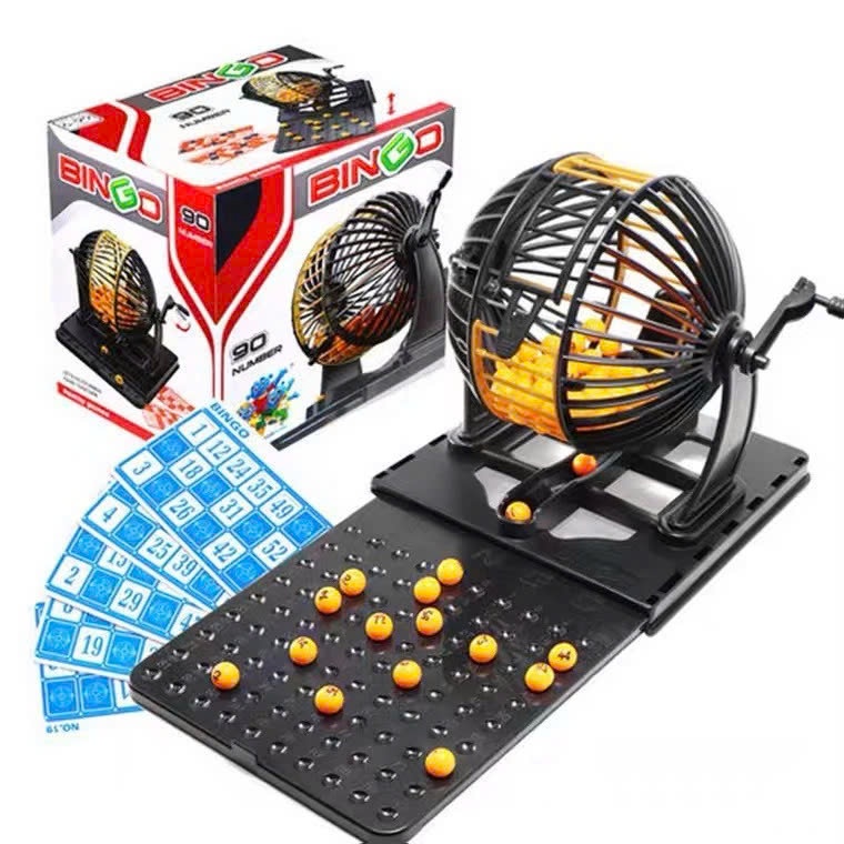 ชุดของเล่น Loto Bingo Lotto 90 เบอร์ มีการ์ด Probe 12 - 24 - 48 แผ่นและกรงปั่นหวยสําหรับ Tet