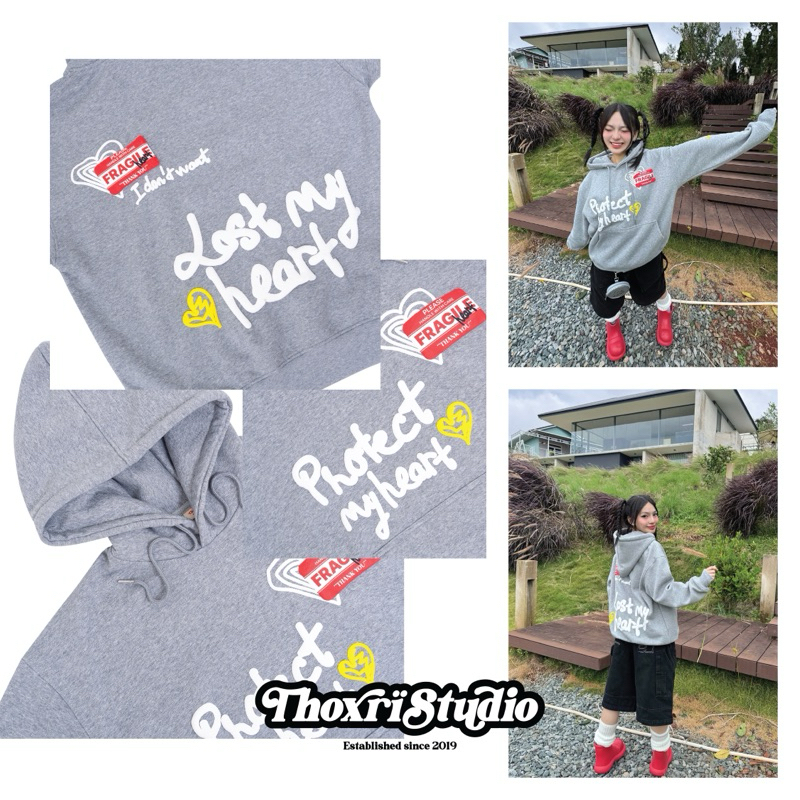 FRAGILE HEART THOXRI เสื้อฮู้ดผ้าฝ้ายขนปุย