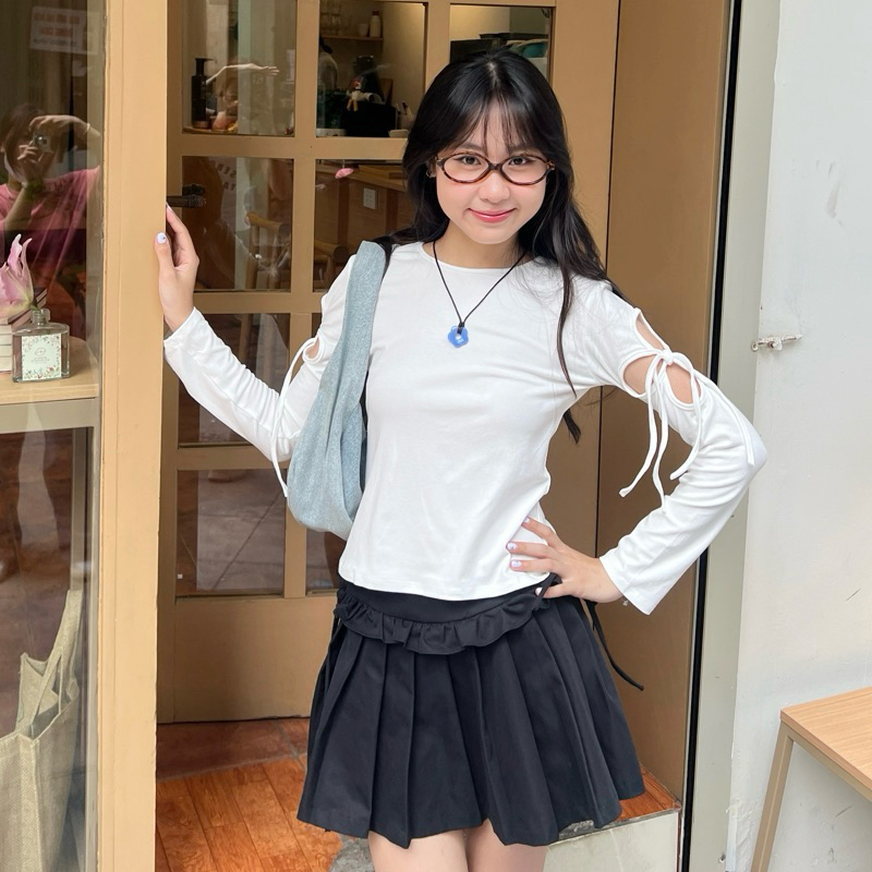 Lollie STUDIO - เสื้อยืด Lollie ปักลายดอกไม้ made TKP185 เสื้อเชิ้ตแขนยาวผ้าฝ้ายคอกลมลายดอกไม้น่ารัก