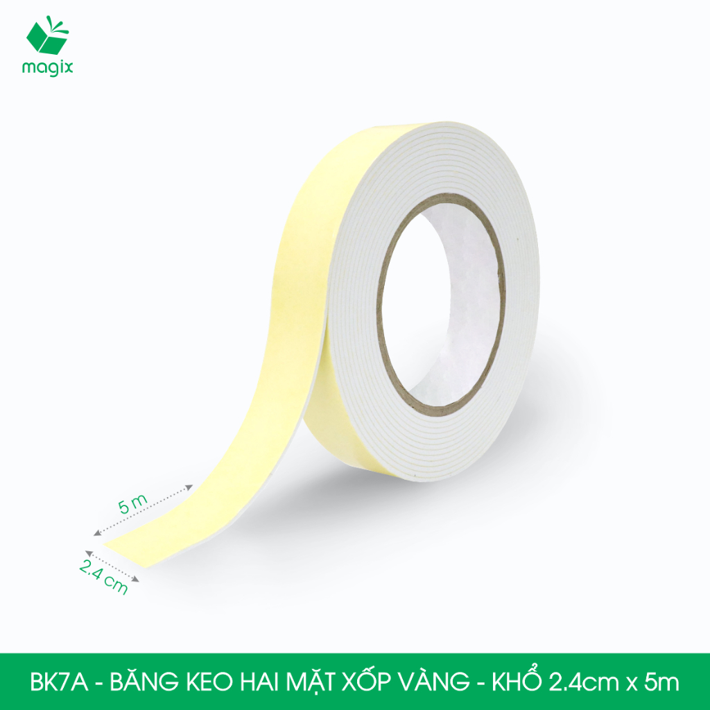 BK7A - Combo เทปโฟมสองหน้าเหนียวพิเศษ 5 ม้วน - ขนาด 2.4cm x 5m - เทปโฟมสีเหลืองสองด้าน