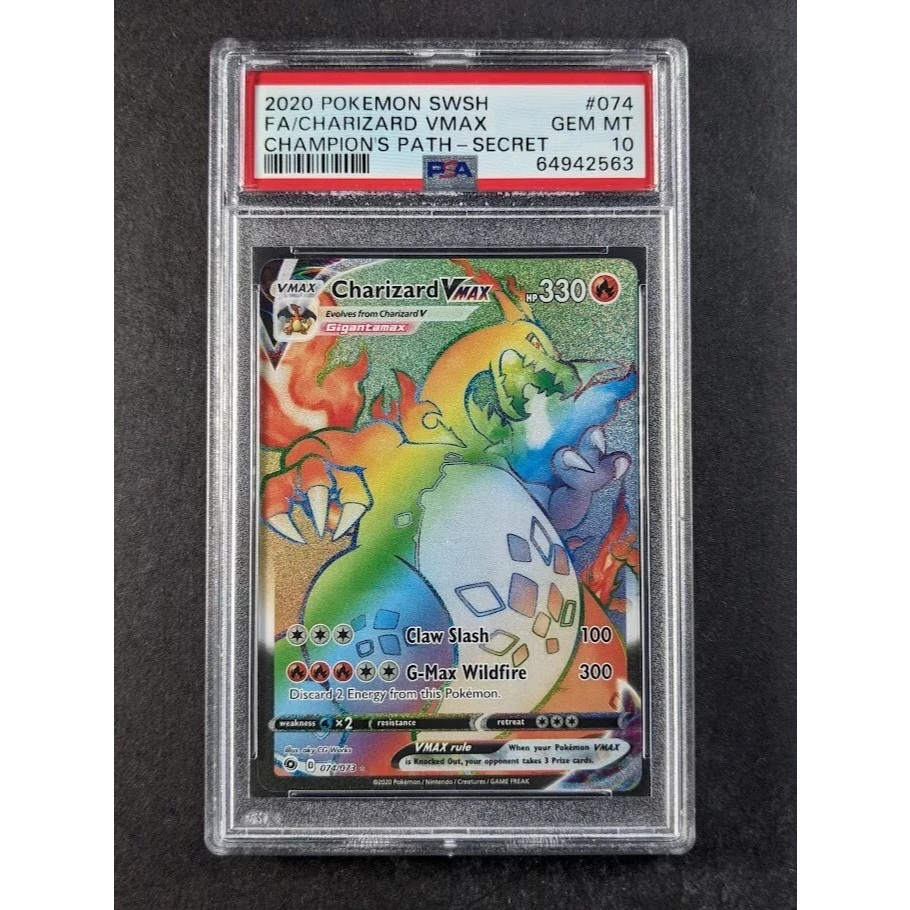 การ์ดภาษาอังกฤษ PSA 10 2020 Pokemon CHARZARD VMAX 072 Champion s Path Rainbow Holo d63 53