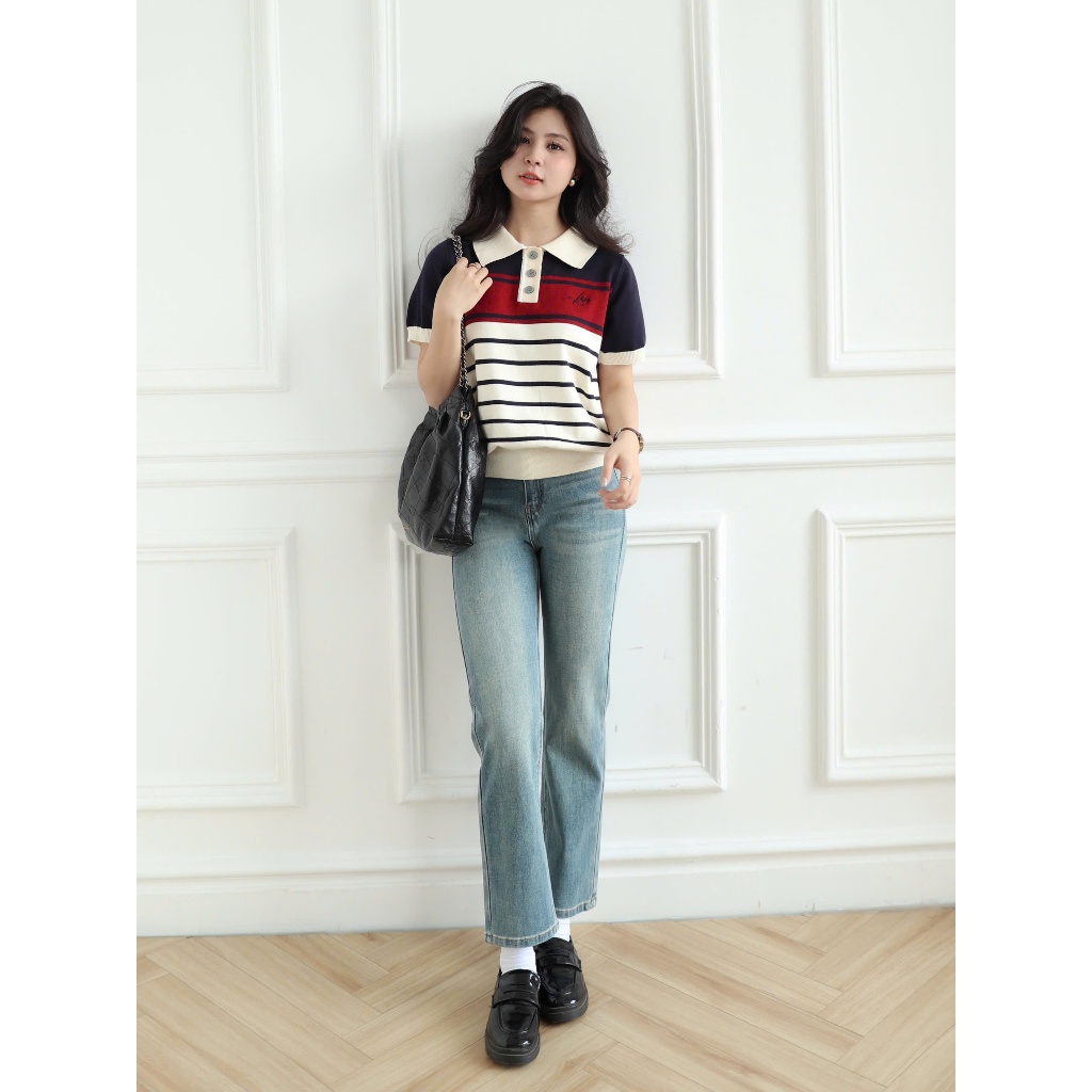 LIN CLOSET [QDL193] กางเกงยีนส์ขาตรง 9 นิ้ว สไตล์เกาหลี - DECEMBER COLLECTION