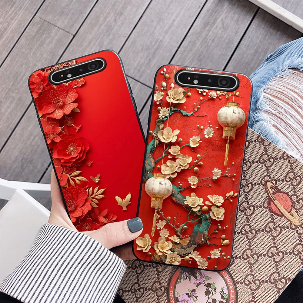 เคส Samsung a80 พิมพ์ลายดอกไม้และโคมไฟ Tet