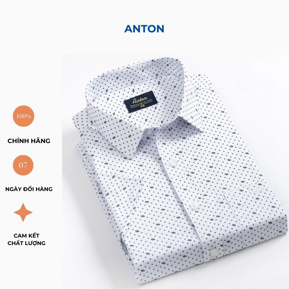 Anton Somianton Middle-Aged Mens Office Shirt for Dad สีขาว ลาย Polka Dot ผ้าคอตตอนแขนสั้น - S808