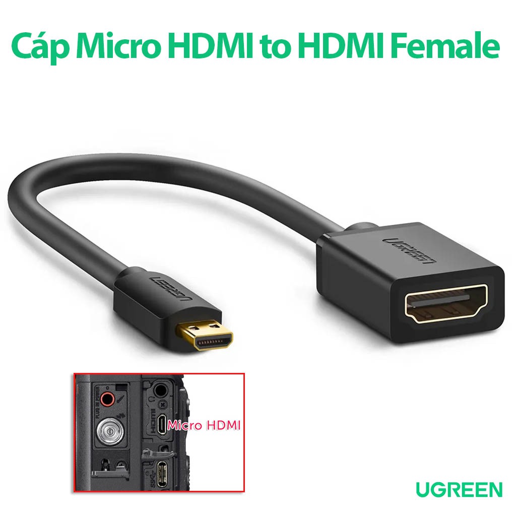 Ugreen 20134 สาย Micro HDMI to HDMI ตัวเมียใช้สําหรับกล้องสตรีมสด