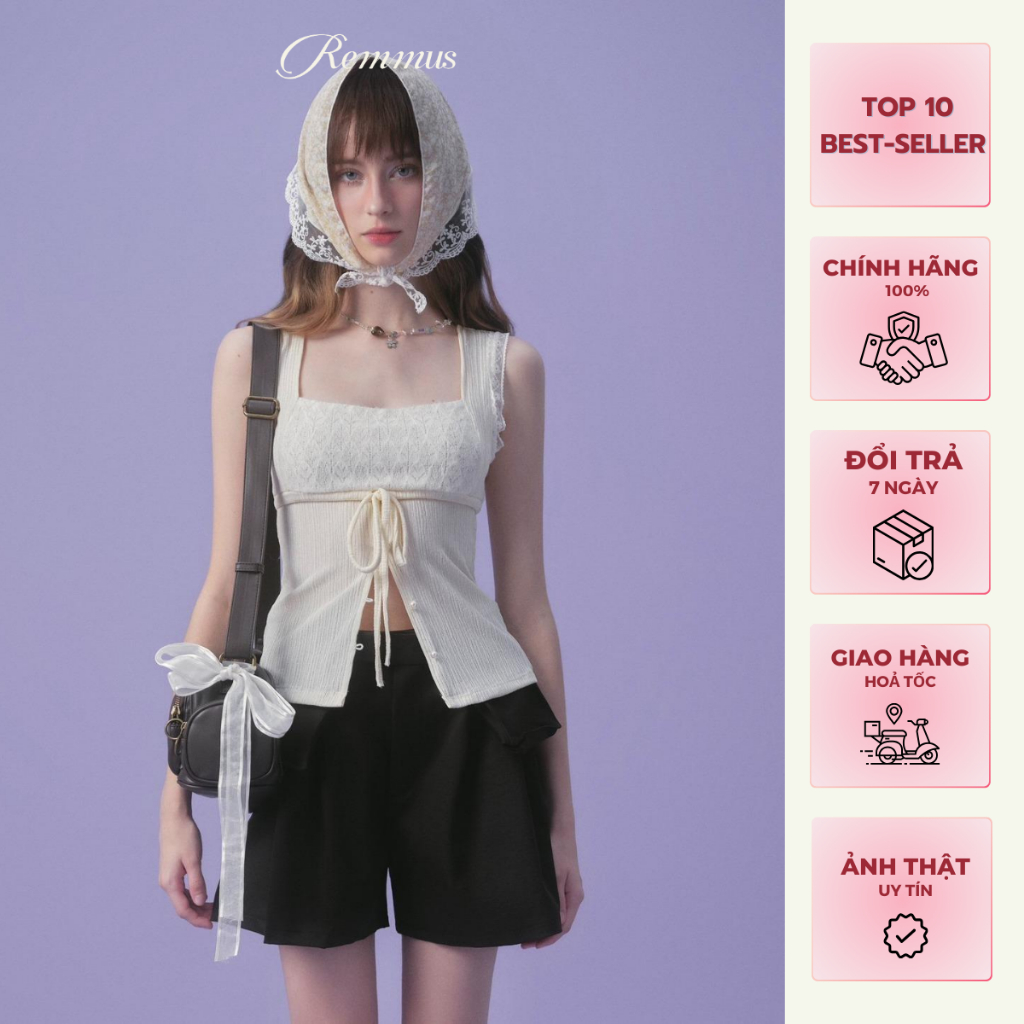 จีท็อป - เรมมัส | เสื้อกล้ามลูกไม้ผูกโบว์ผู้หญิง