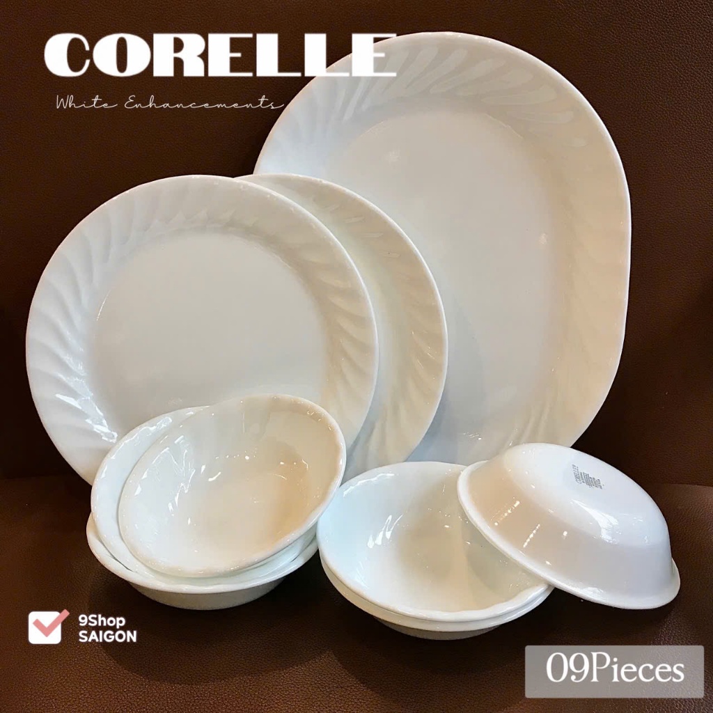 Corelle USA - Enhancements White - Combo of 09 ชามและจานสีขาวหยัก