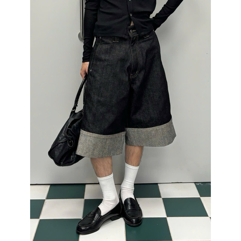 Whipworkshop กางเกงขาสั้นผู้ชายและผู้หญิงทําจาก Raw Denim Dod Raw Denim Jorts