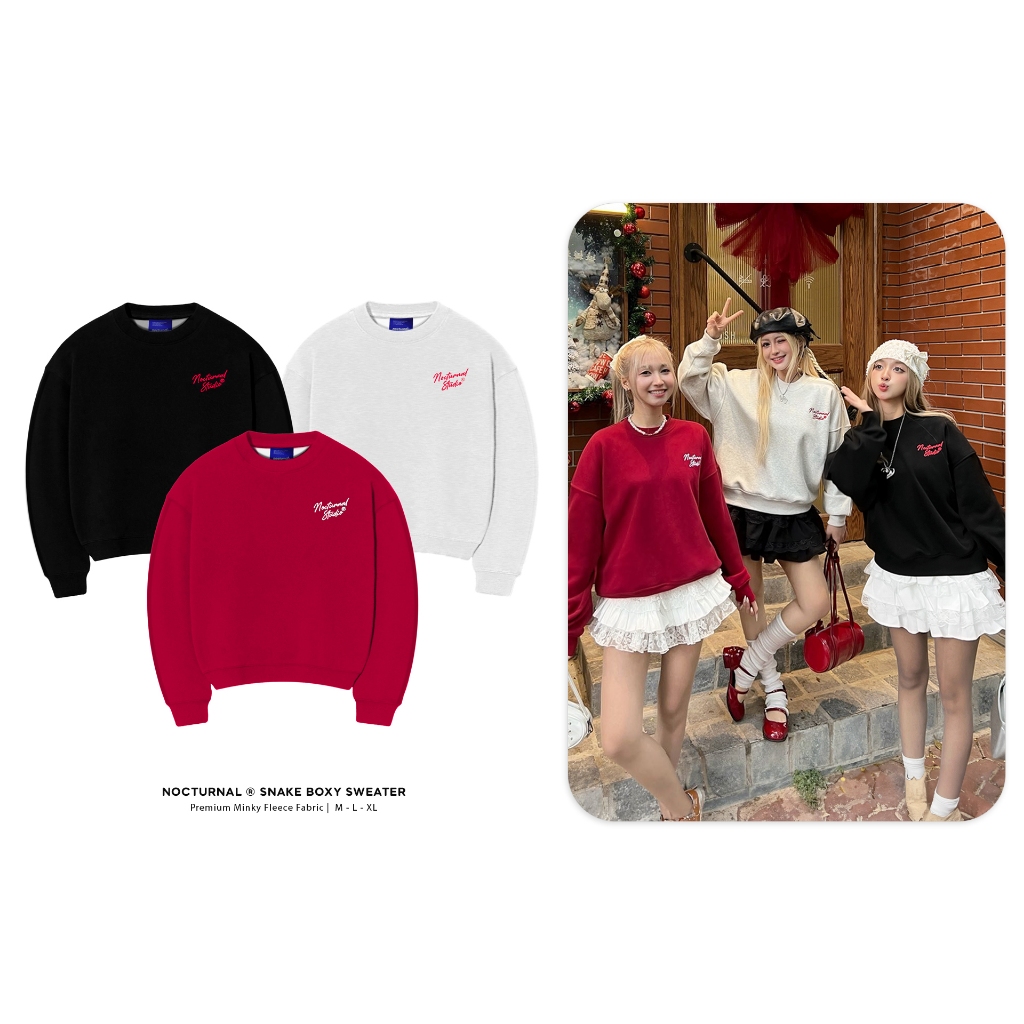 เสื้อกันหนาวทรงกล่อง NOCTURNAL เสื้อกันหนาวงู Unisex แบรนด์ท้องถิ่น
