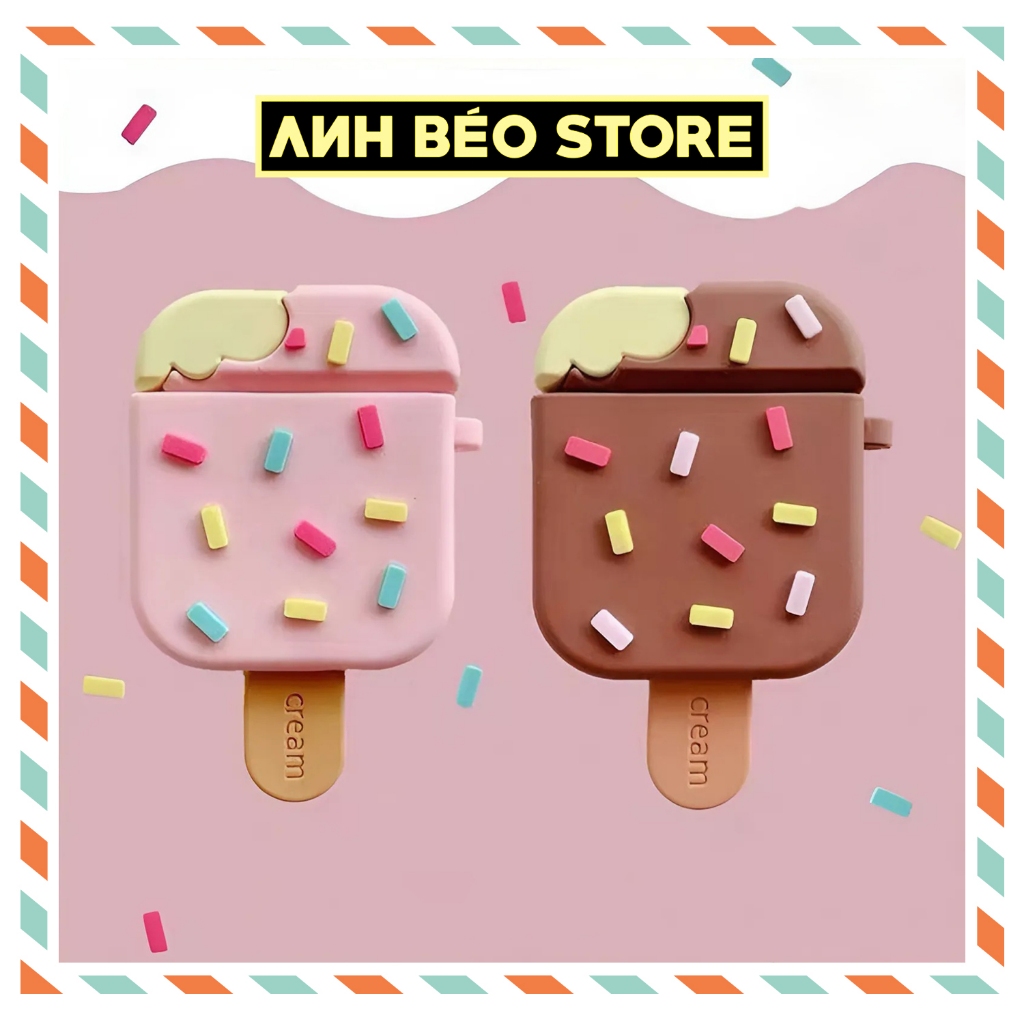 Airpod 2 3 4 Pro Pro2 Ice Cream Case พร้อมพวงกุญแจ, Airpods Silicon Ice Cream Case - FAT BROTHER Sto