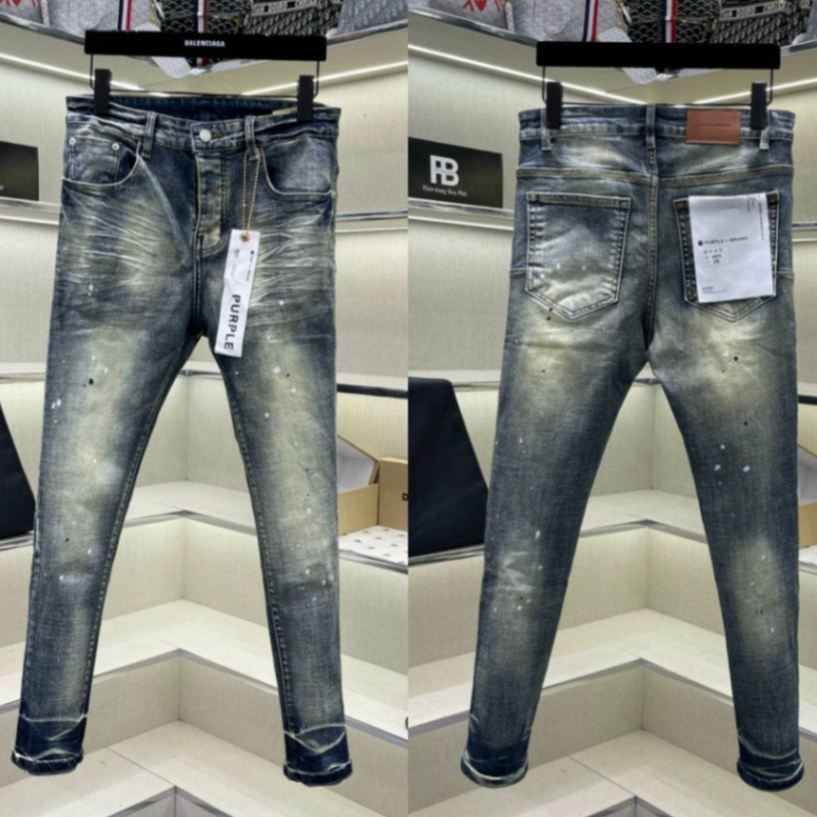 Thome_Browne กางเกงยีนส์นักเรียนชายสีฟ้าผ้าธรรมดานูน 4 แถบสีขาว DSQ กางเกงยีนส์ผู้ชาย Blue และ Black