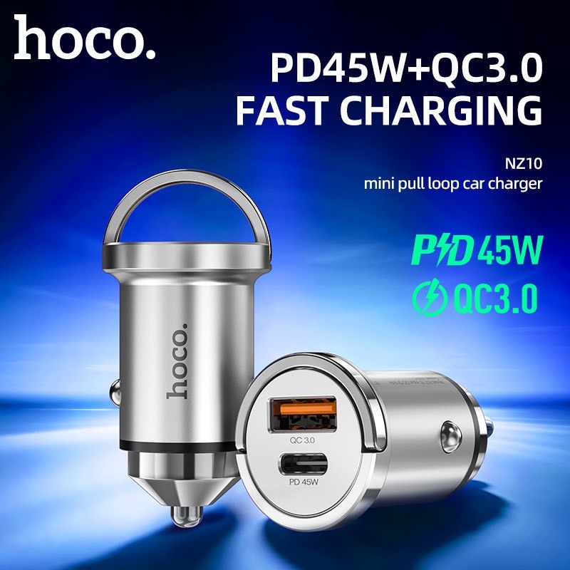 Hoco NZ10 45w fast charger มีพอร์ต Type C + USB, PD45W + QC3.0 charger, พร้อมตะขอ