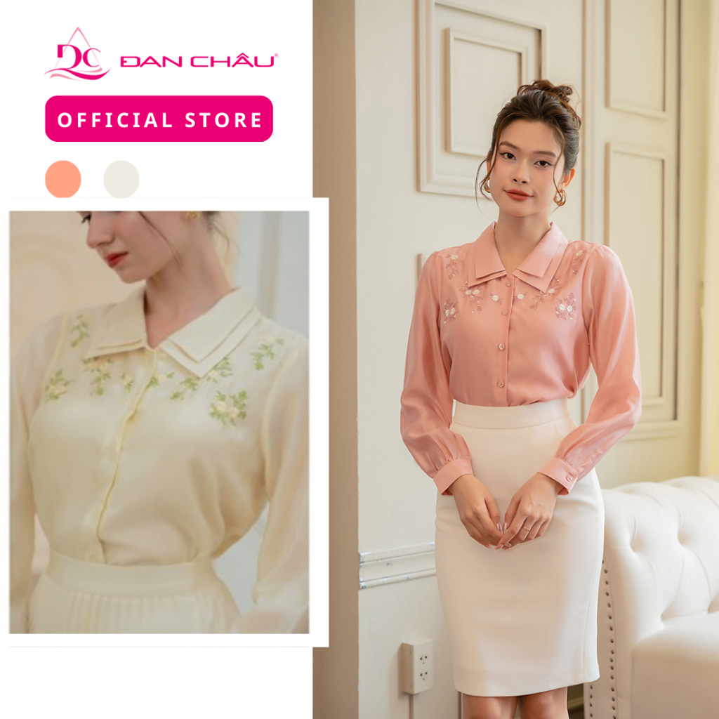 Dan CHAU 6000 เสื้อเชิ้ตปักลายดอกไม้ ผ้าไหมเมทัลลิก SML XL 2XL