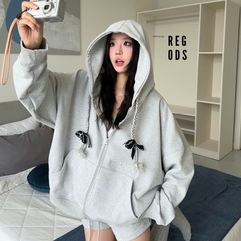 เสื้อฮู้ดมีซิป Regods หมวกสักหลาดขาปู - หมวกไหมพรม Regods เสื้อฮู้ดริบบิ้นมีซิป